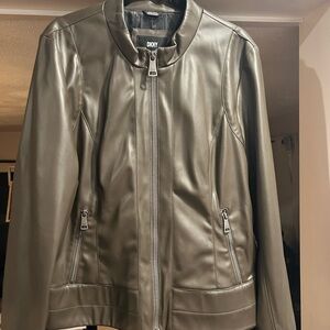 NWOT DKNY Women's Gray Leather Jacket